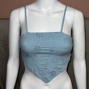 Hesperus Blue Cropped Embroidered Floral Tank Top - XS
